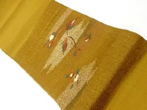 手織り紬すくい織抽象草花模様織出し名古屋帯